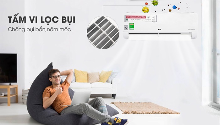 Điều hòa LG 1 chiều 9000btu đã thiết kế cho mình tấm lọc bụi hiệu quả