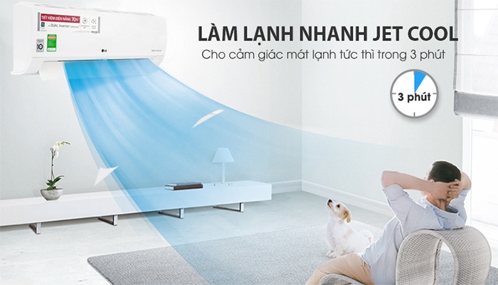 Máy lạnh LG mất 30 giây để luồng gió phân bố đồng đều khắp căn phòng